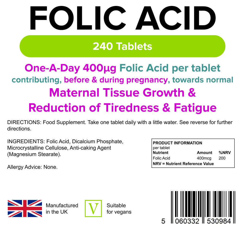 Folic Acid 400mcg Tablets (240 Tablets)
