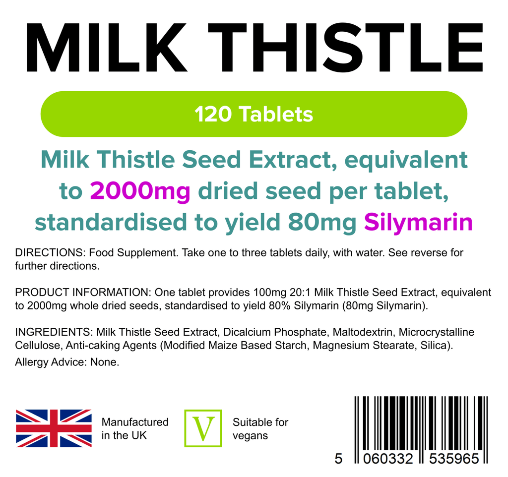 Milk Thistle Seed Extract 100mg (2000mg eq) Tablets 120 Tablets